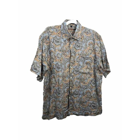 Alan Flusser Line Short Sleeve Shirt Paisley Print Collared Men Large - Picture 1 of 8